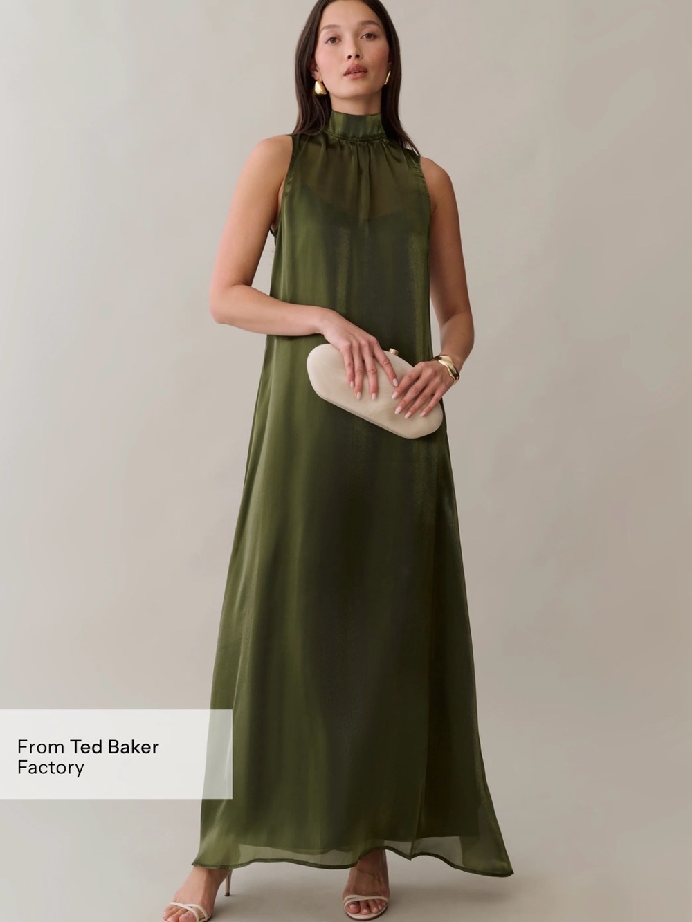 Ted Baker Olive High-Neck Sleeveless Maxi Dress
